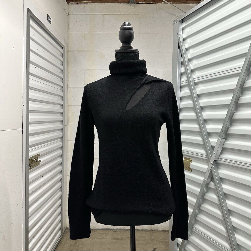 A.L.C. Wool Cashmere Ribbed Cut-Out Turtleneck Sweater Top Black Women’s XS